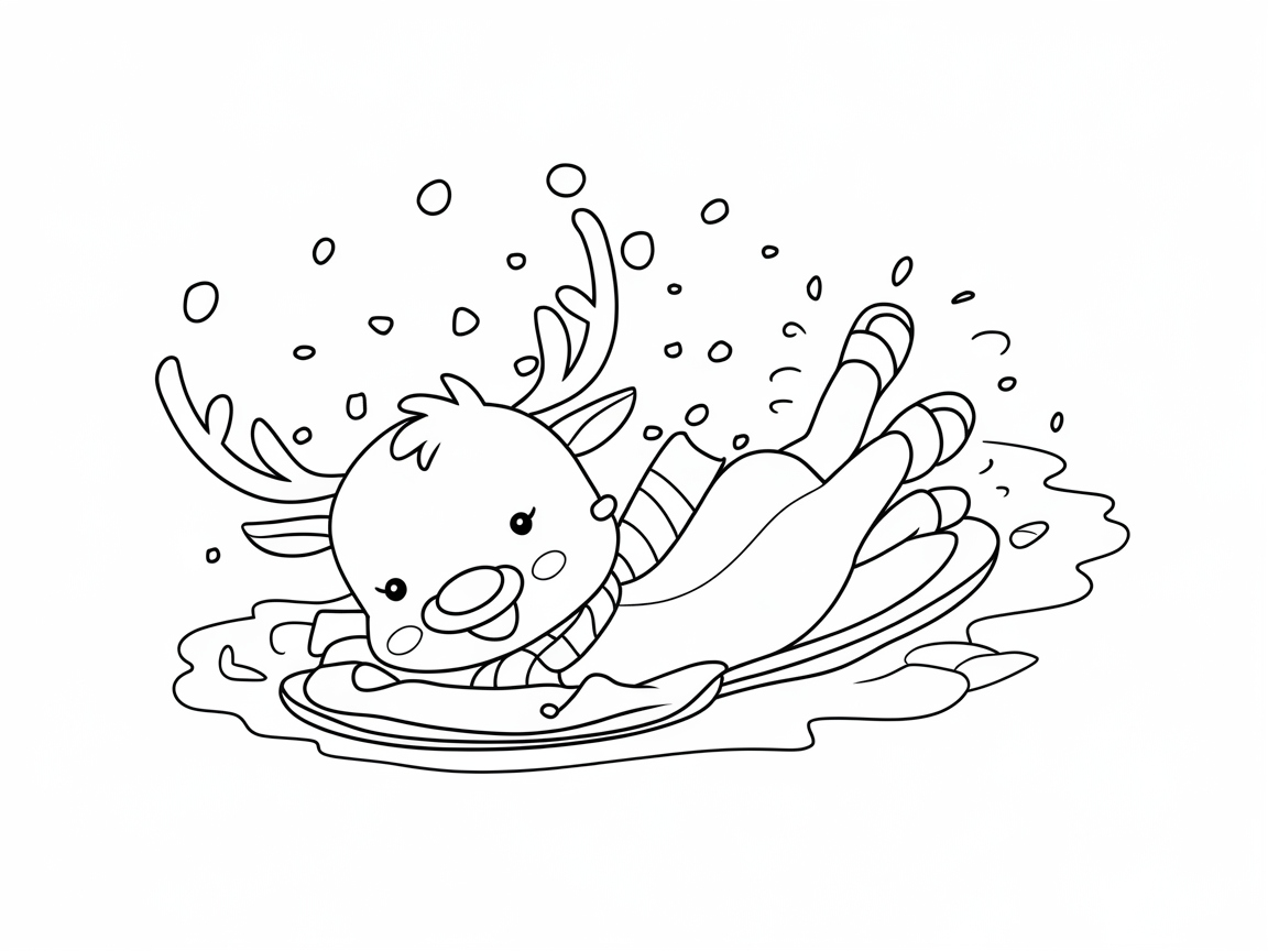 Sliding Into Fun: Baby Reindeer on a Snowy Sled Ride