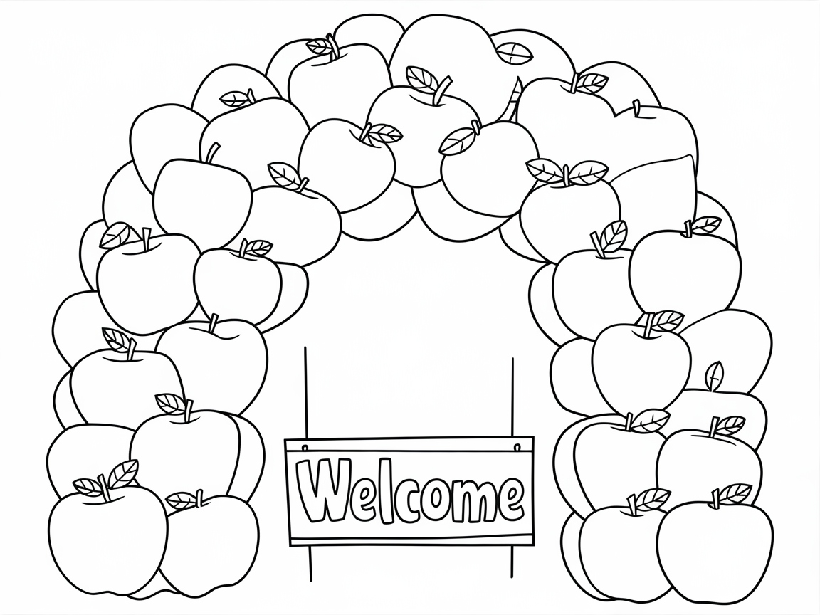 Welcome with an Apple Archway Coloring Page