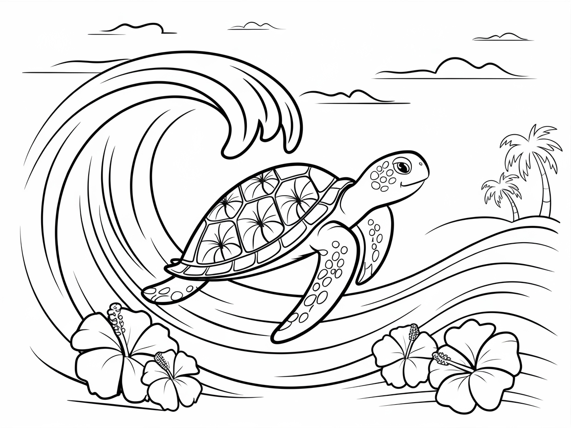 Ride the Waves with This Tropical Turtle Coloring Page