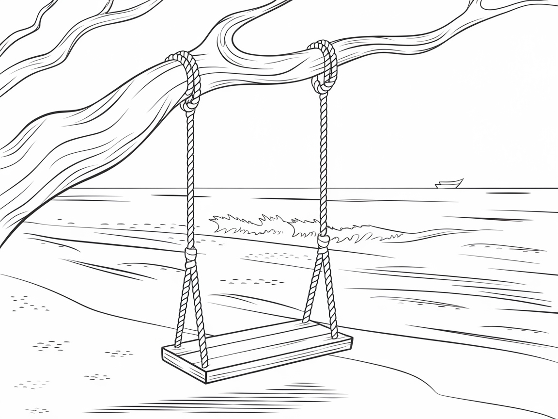 Swing into Serenity with This Beach Oasis Coloring Page