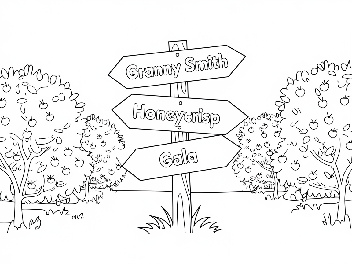 Navigate the Orchard with This Fun Apple Variety Signpost Page