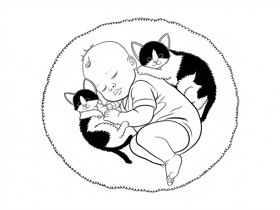 Snuggle Time: Baby and Kittens in Dreamland