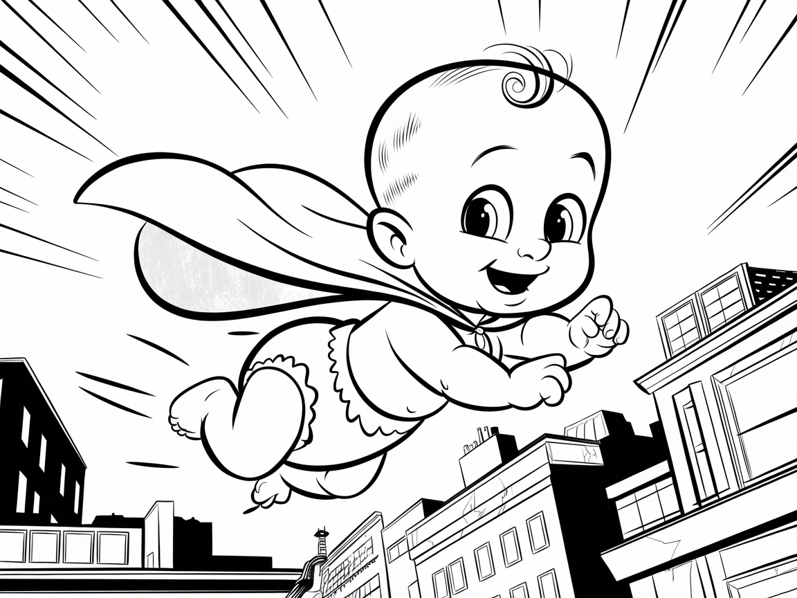 Zooming Through the Sky: Superbaby Coloring Page