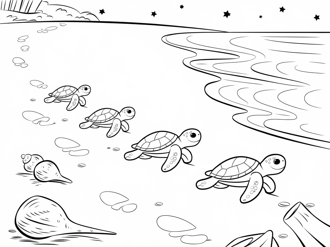 Join the Turtle Parade on This Adorable Beach Scene