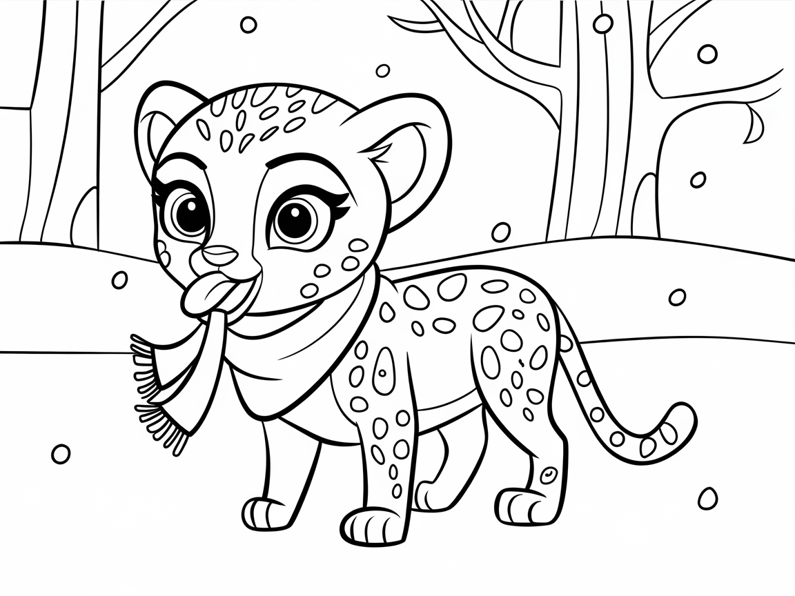 Cozy Winter Cheetah Cub with a Festive Scarf