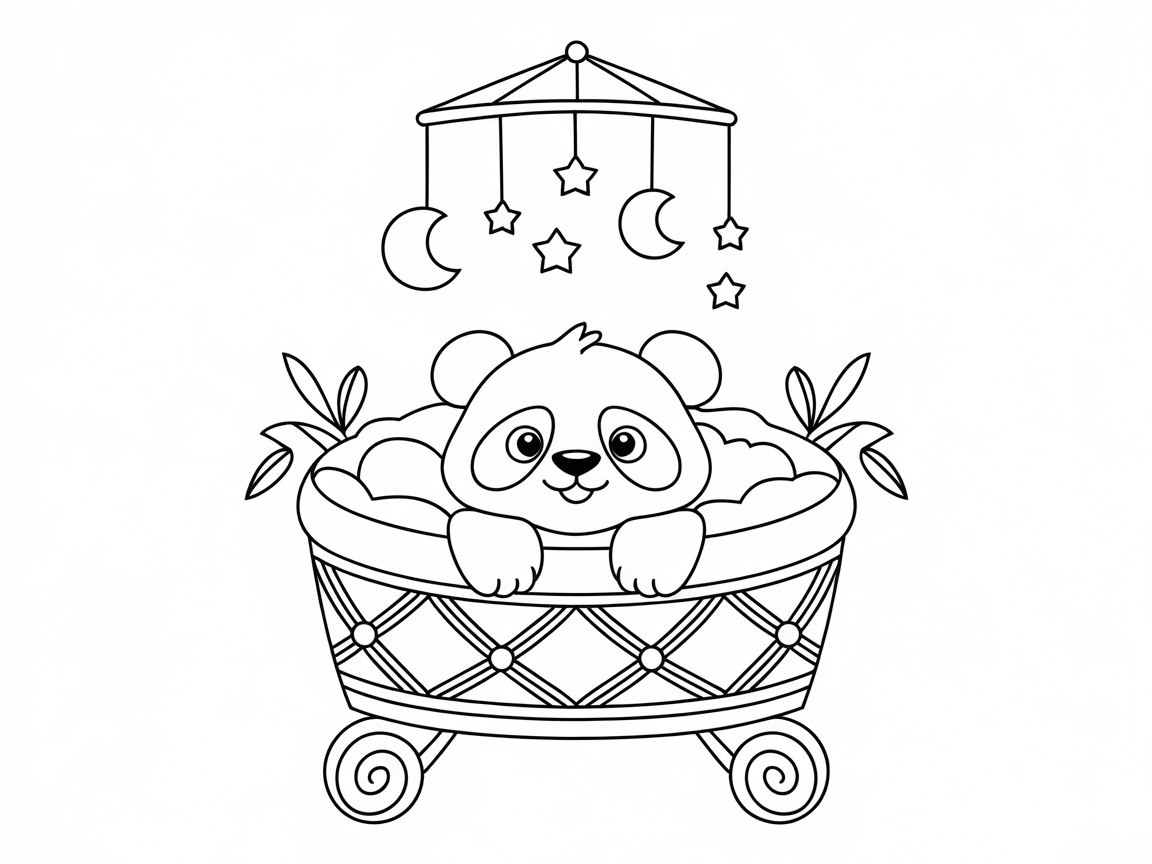Baby Panda Blissfully Cozy in a Cradle