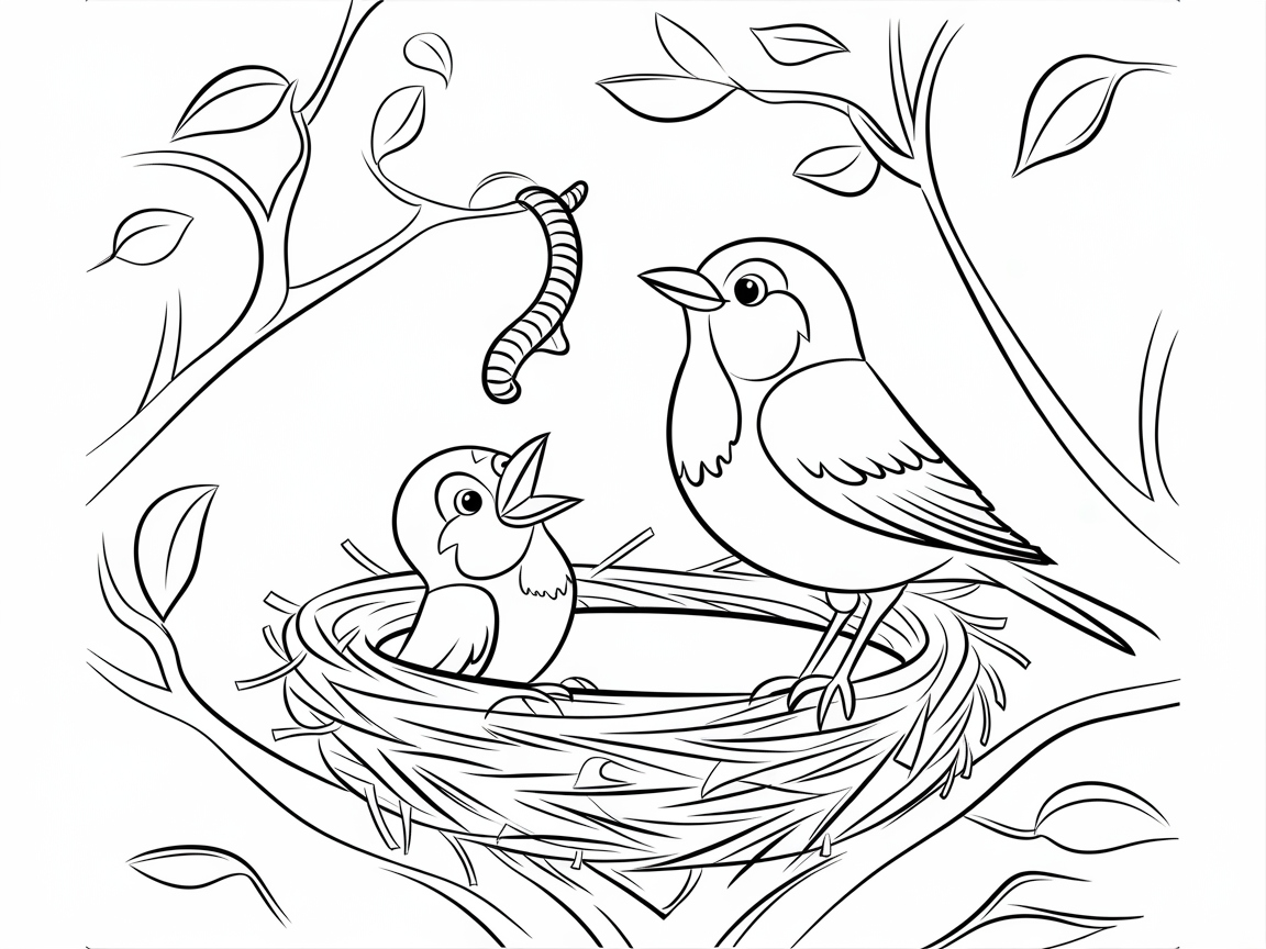 Charming Nest Scene with a Hungry Hatchling