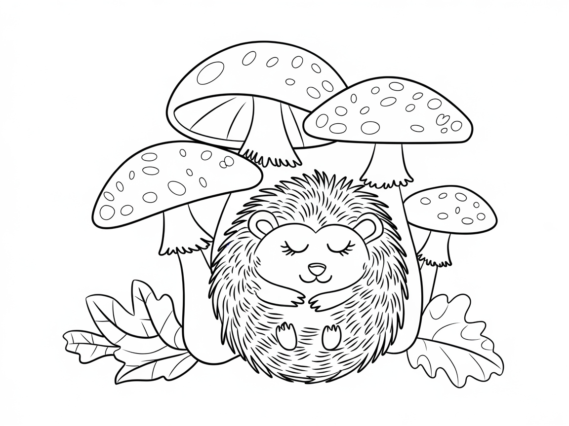 Cozy Hedgehog Under Mushroom Canopy