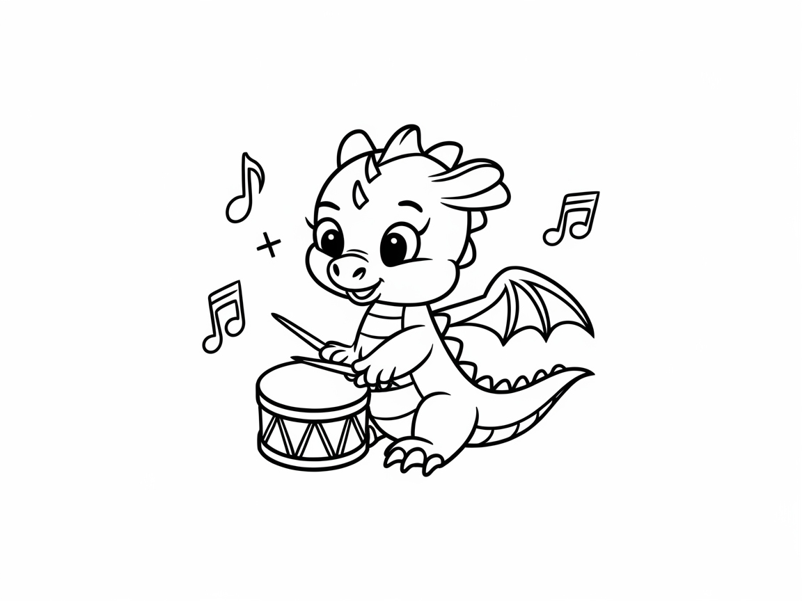 Musical Baby Dragon Drumming Away