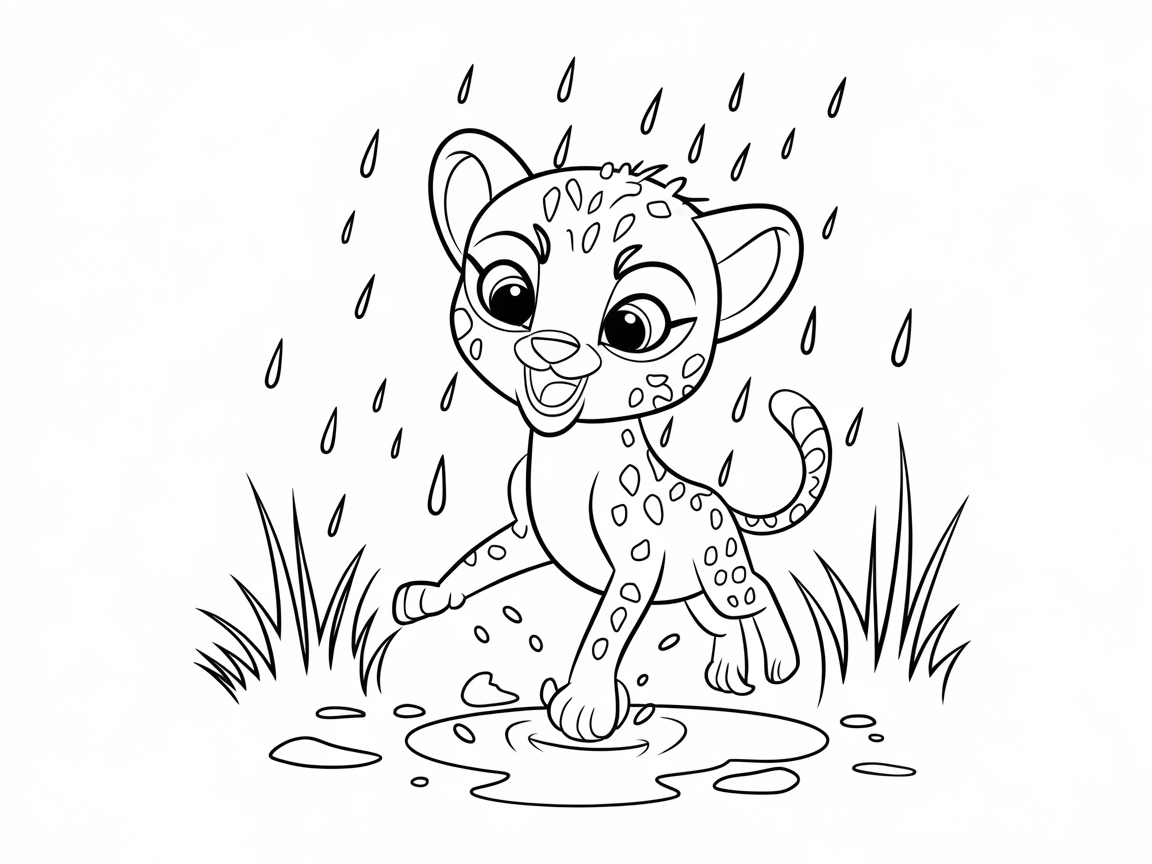Splashing Baby Cheetah Enjoying the Rain
