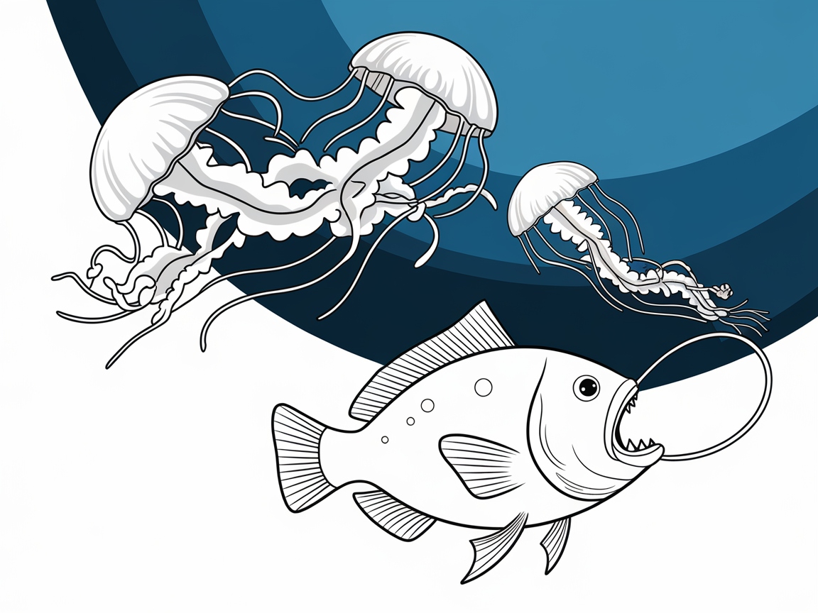 Color the Dance of Jellyfish and Angler Fish