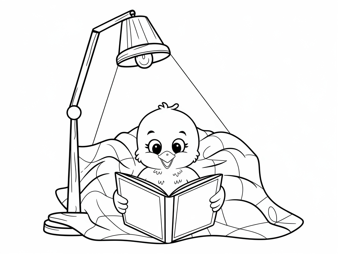 Cozy Reading Time with Chick Under Lamp