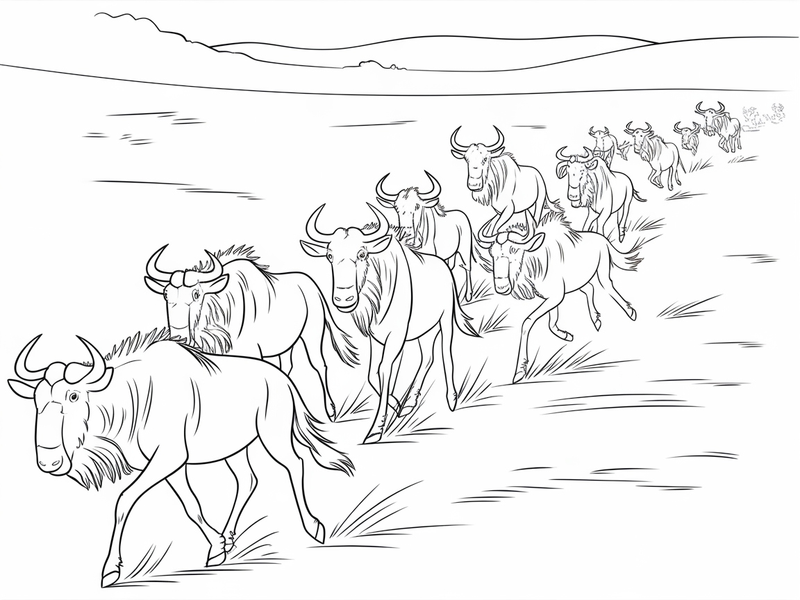 Galloping Wildebeest Migration Across the Savanna