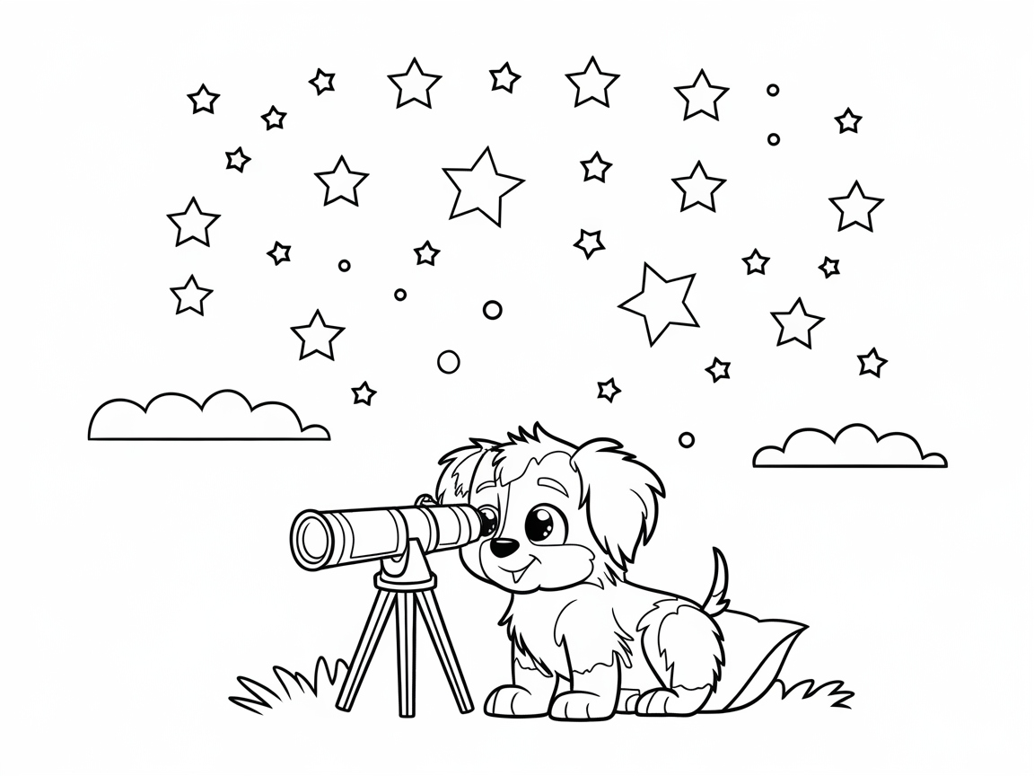 Stargazing Adventure: Puppy with Telescope