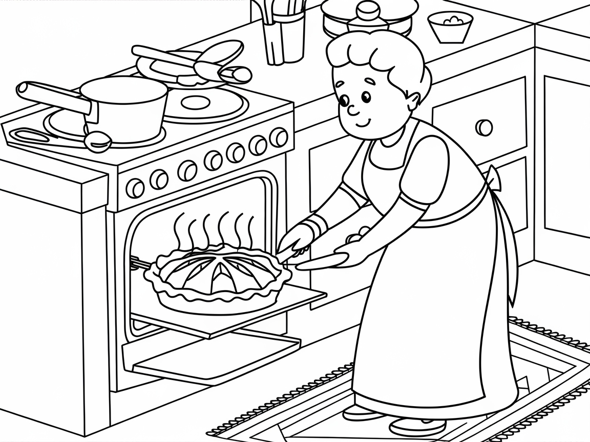 Wholesome Kitchen Scene with Freshly Baked Pie