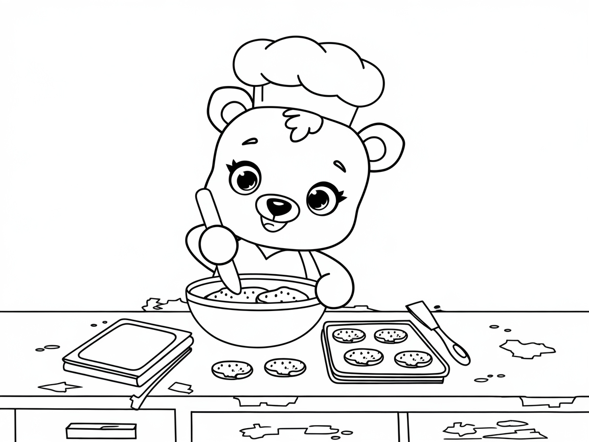 Bake Up Fun with This Cooking Bear Coloring Page
