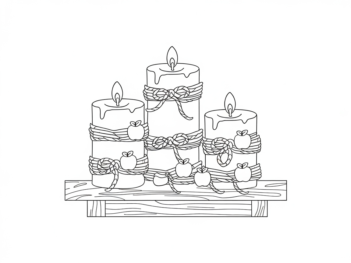 Apple-Candle Arrangement Coloring Page for Cozy Decor
