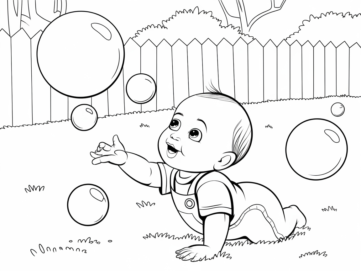Bubbly Outdoor Adventure: Baby Reaching for Bubbles