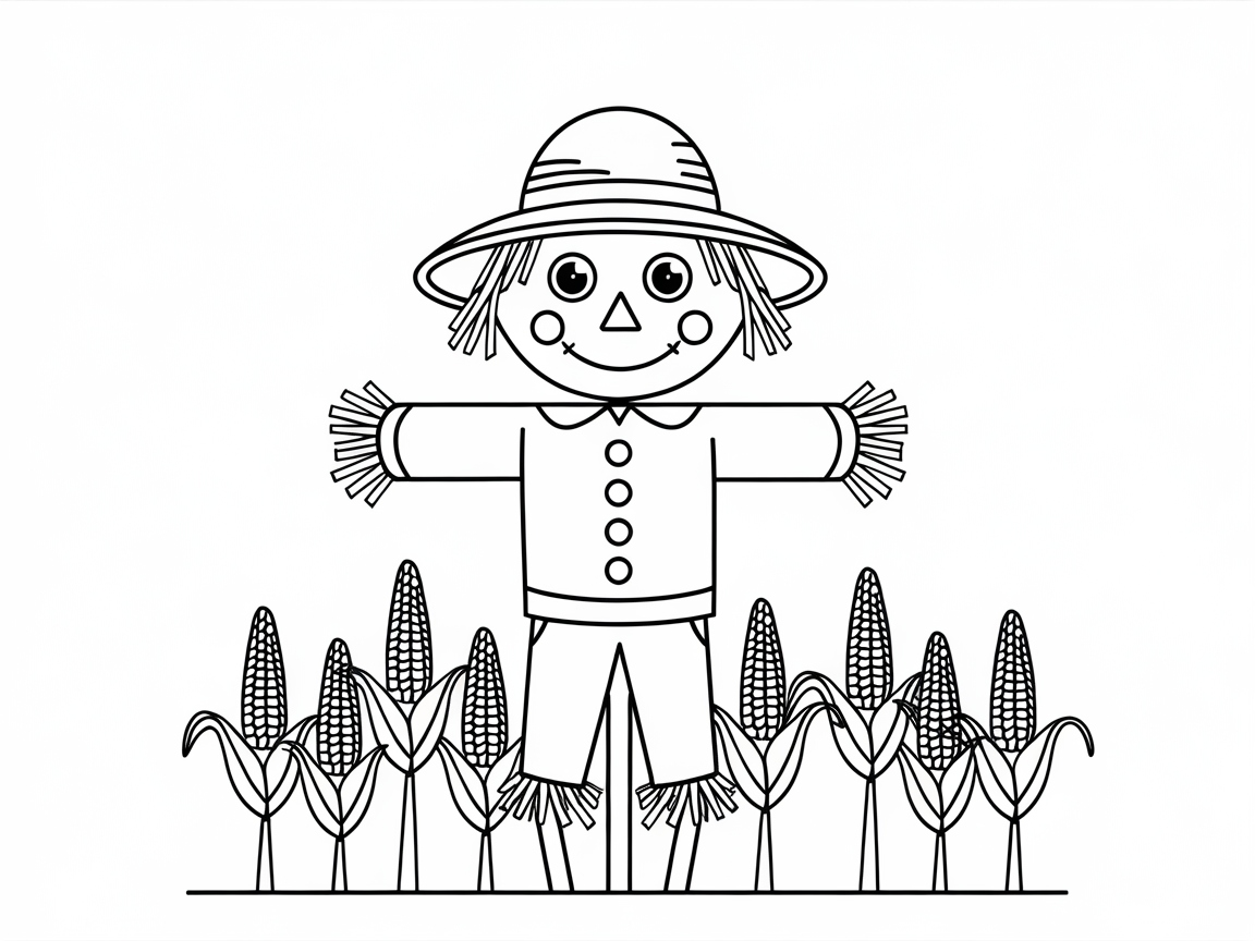 Charming Scarecrow in a Cornfield Coloring Page