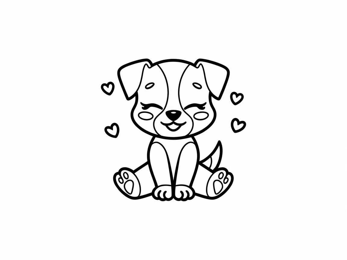 Cute Cartoon Puppy with Heart Accents
