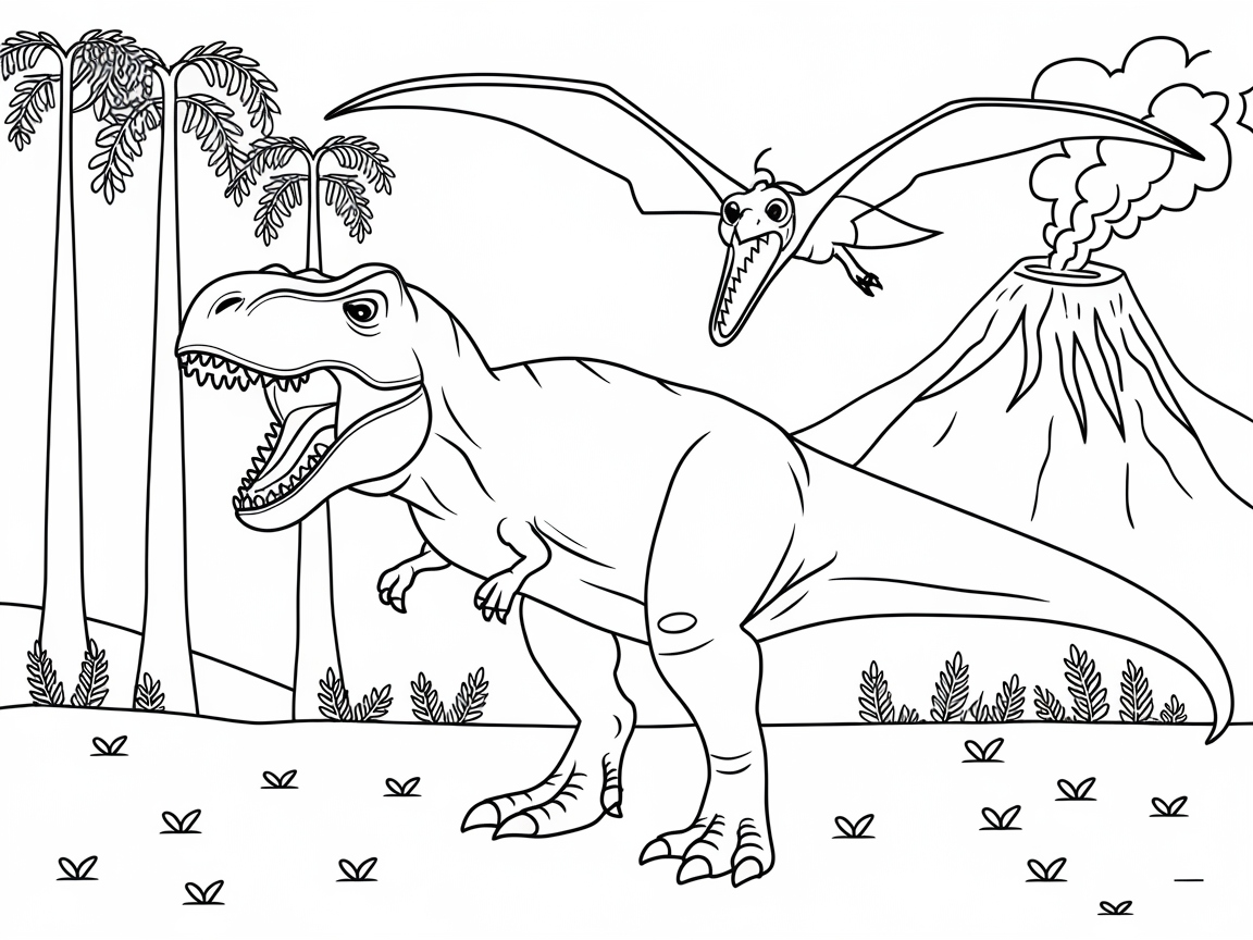 Daring Dinosaur and Pterosaur Encounter