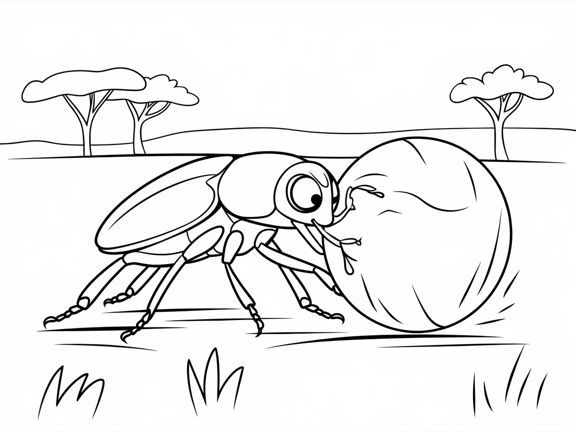 Busy Dung Beetle at Work on the Savanna