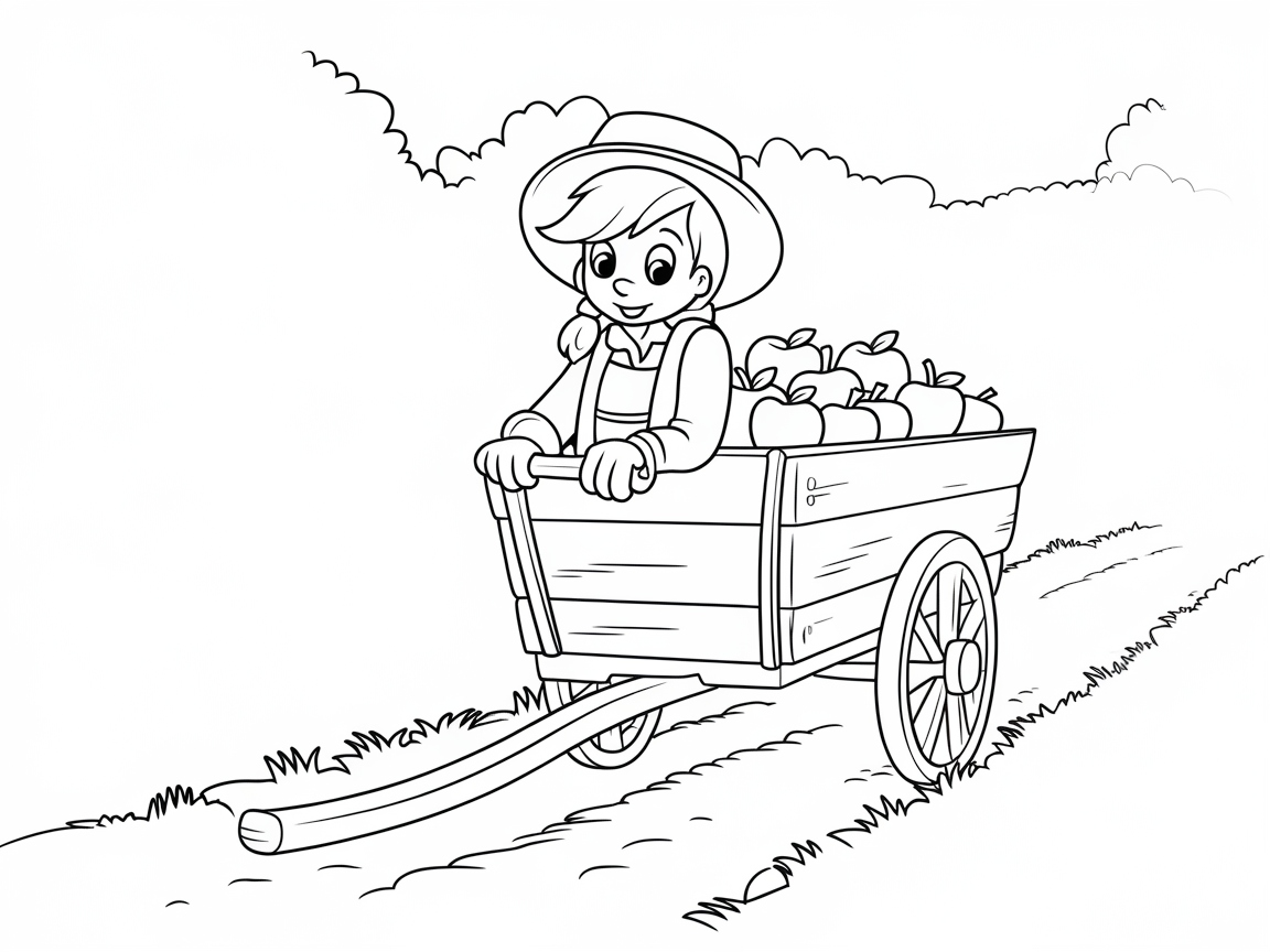 Farmyard Adventure with a Cheerful Apple Cart