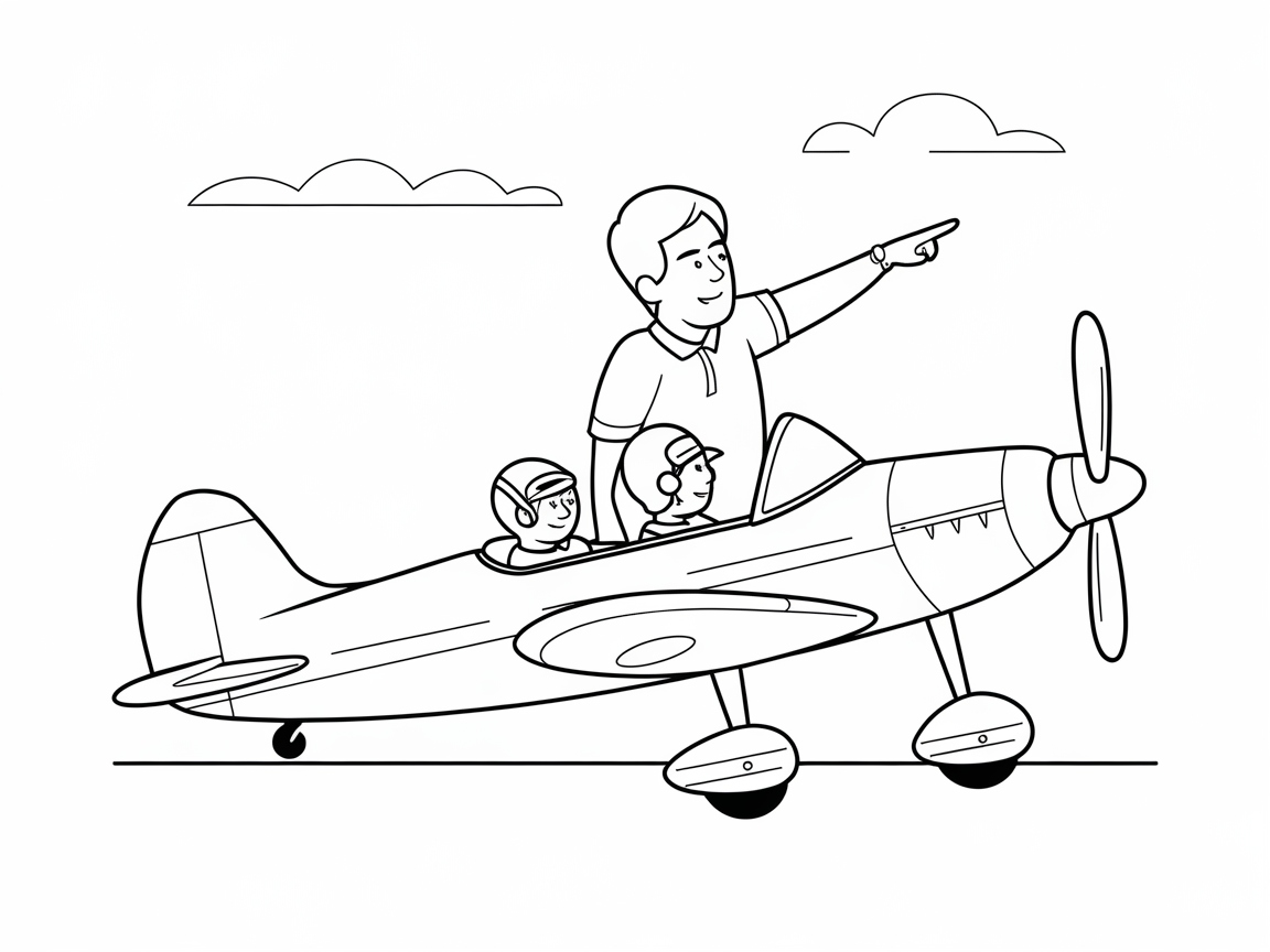 Soar with the Family in This Playful Airplane Coloring Page