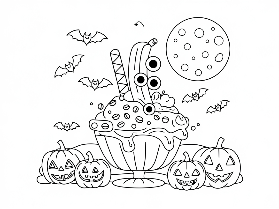 Get Spooky with This Halloween Banana Split Coloring Page