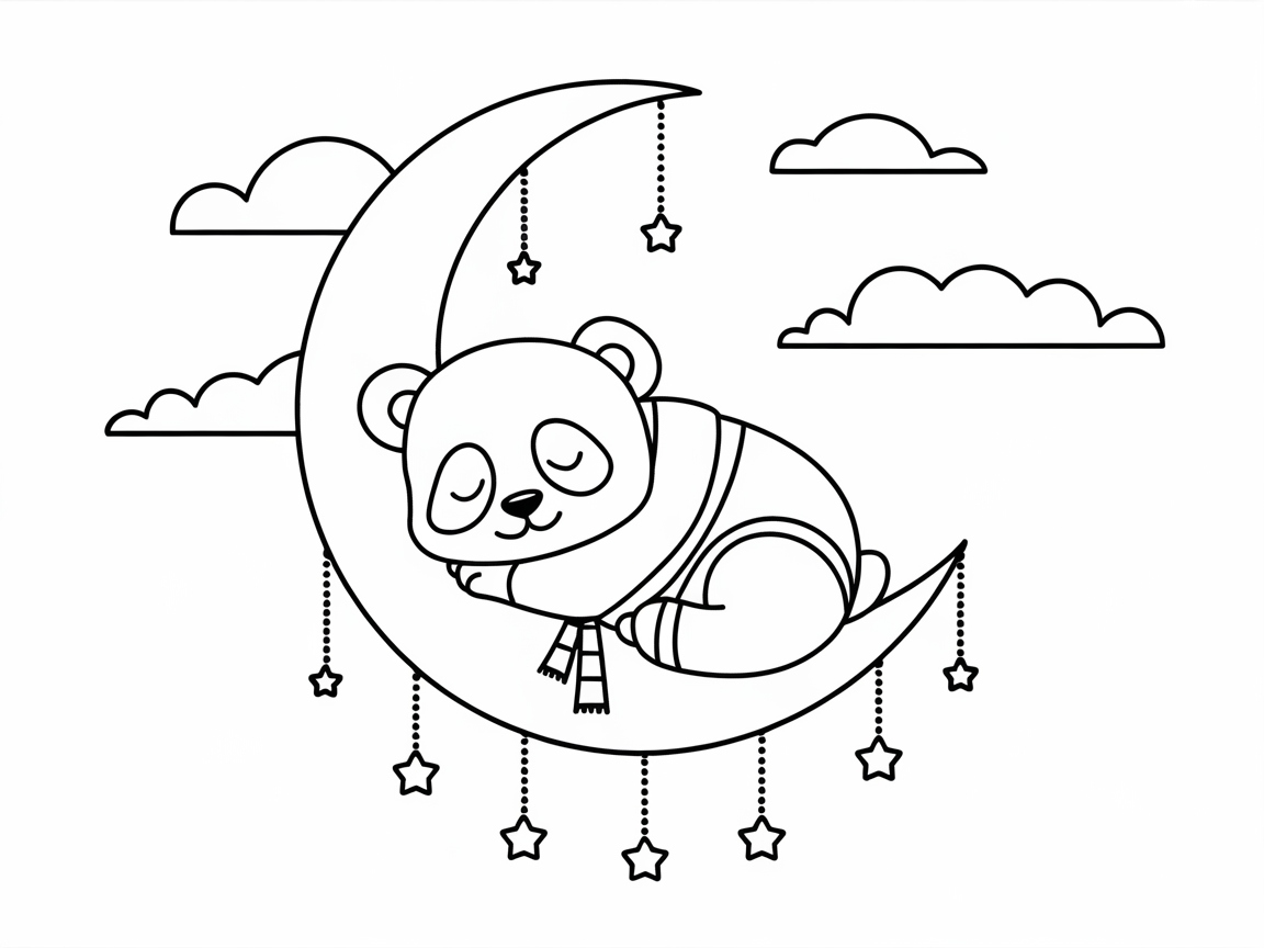 Sleepy Panda Dreaming on the Moon