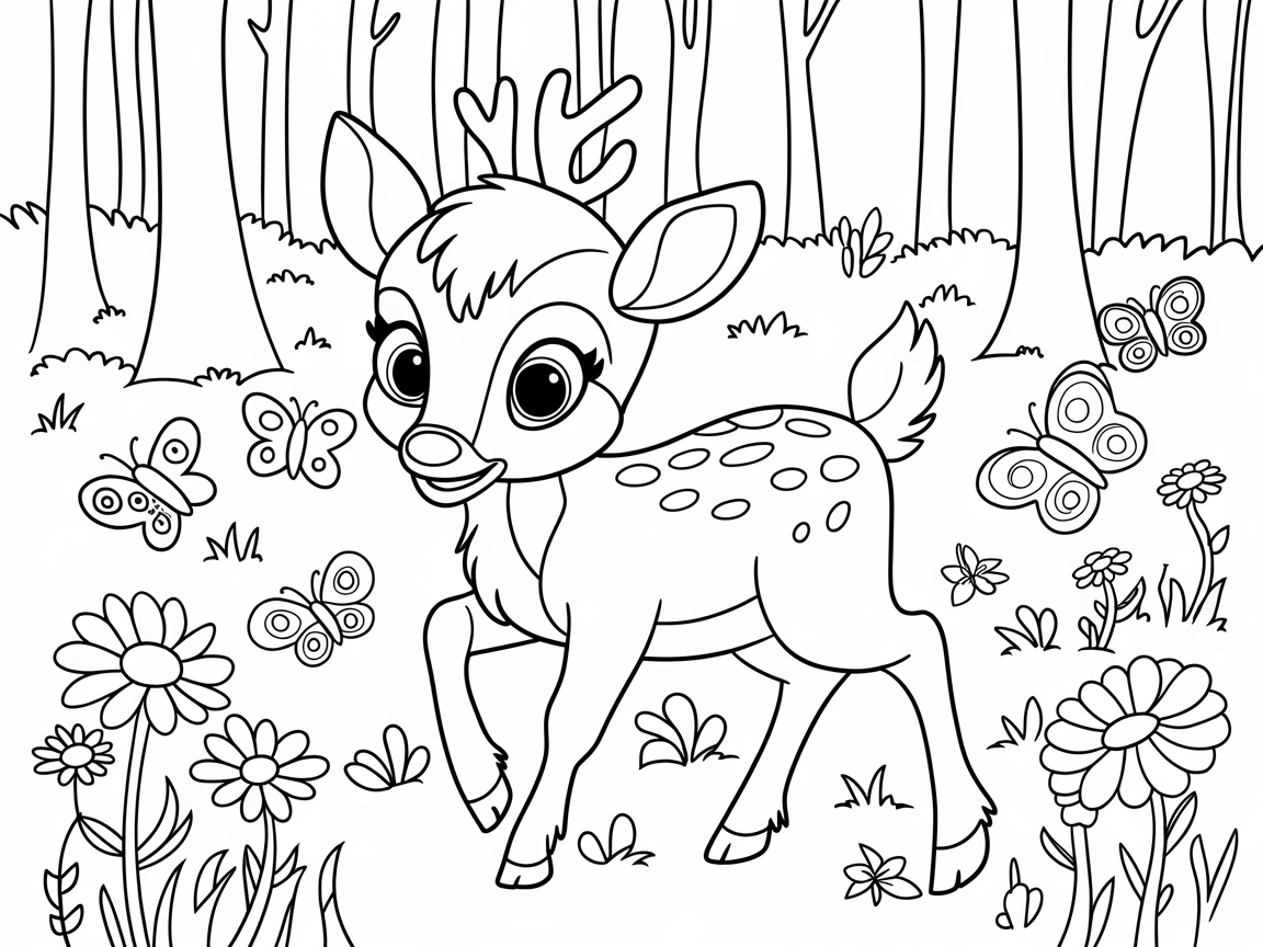 Playful Baby Reindeer Frolicking in a Butterfly Meadow