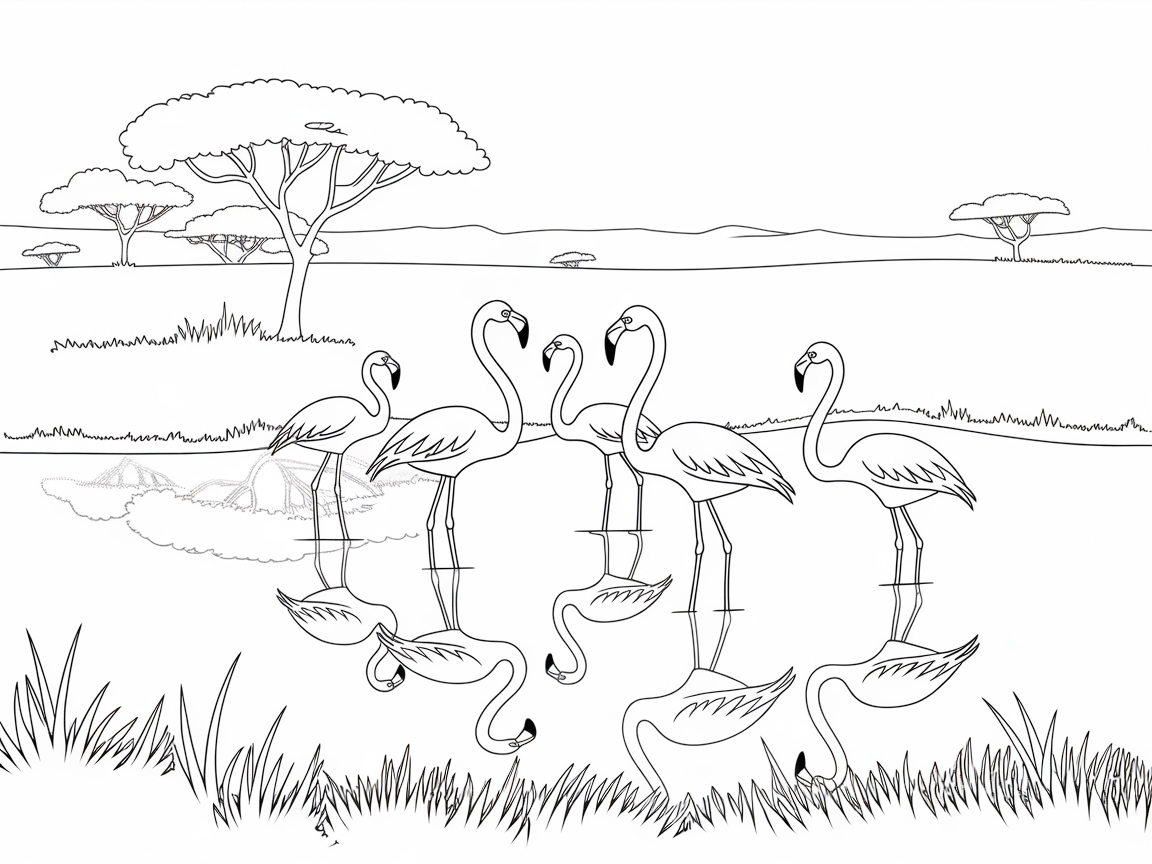 Elegant Flamingos at a Tranquil Watering Hole