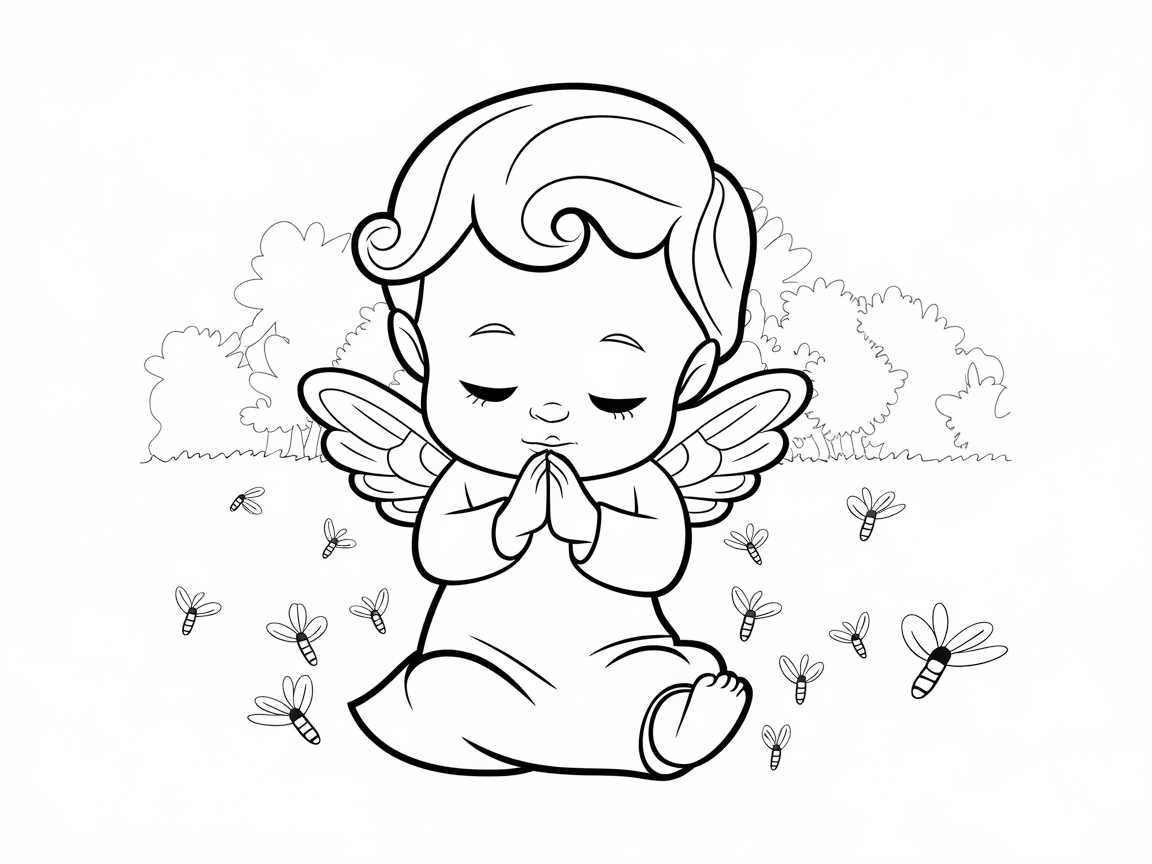 Baby Angel Among Dancing Dragonflies Coloring Page