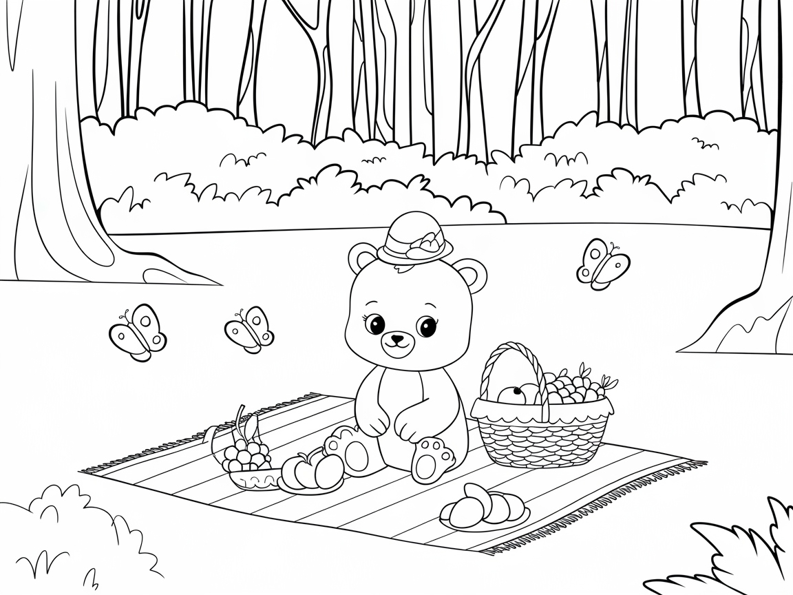 Enjoy a Picnic with This Cute Bear Coloring Page