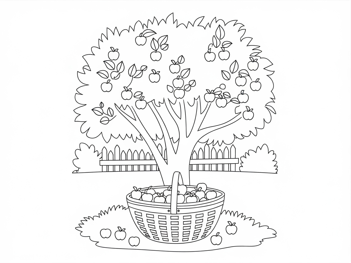 Color the Bountiful Apple Harvest Under a Lush Tree