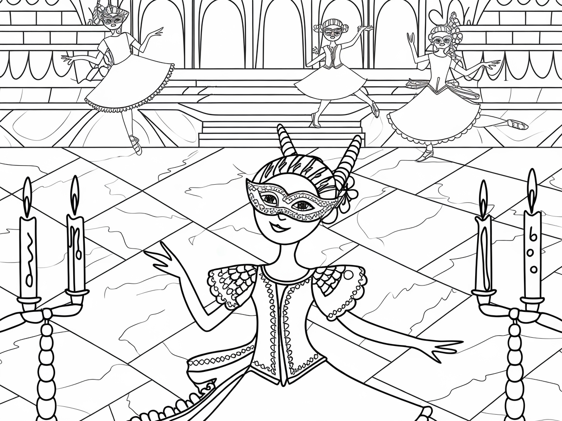 Masquerade Ballet Party Coloring Page