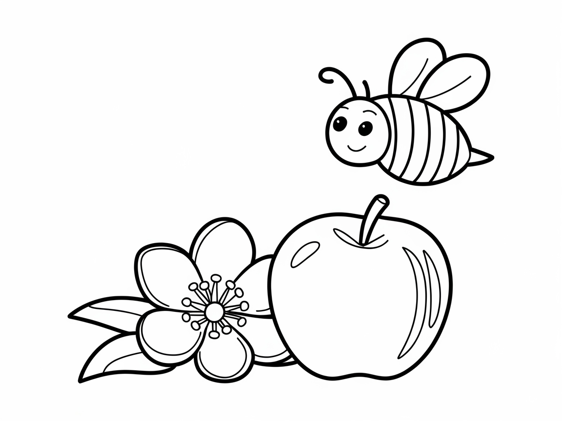 Buzzing Around the Apple Blossom: A Sweet Coloring Scene