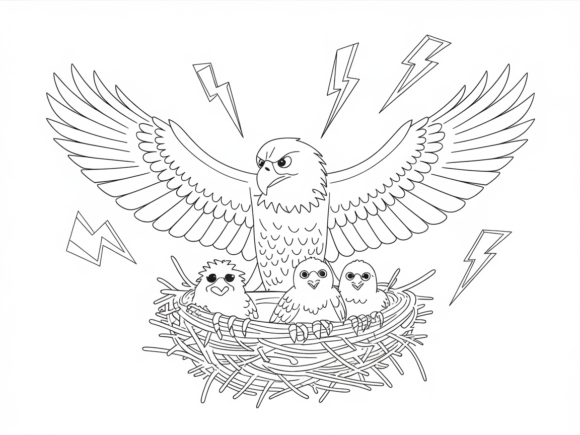 Fierce Mother Eagle Protecting Her Chicks