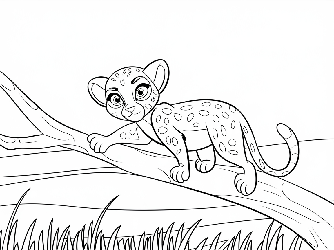 Adventurous Cheetah Cub Exploring a Fallen Branch