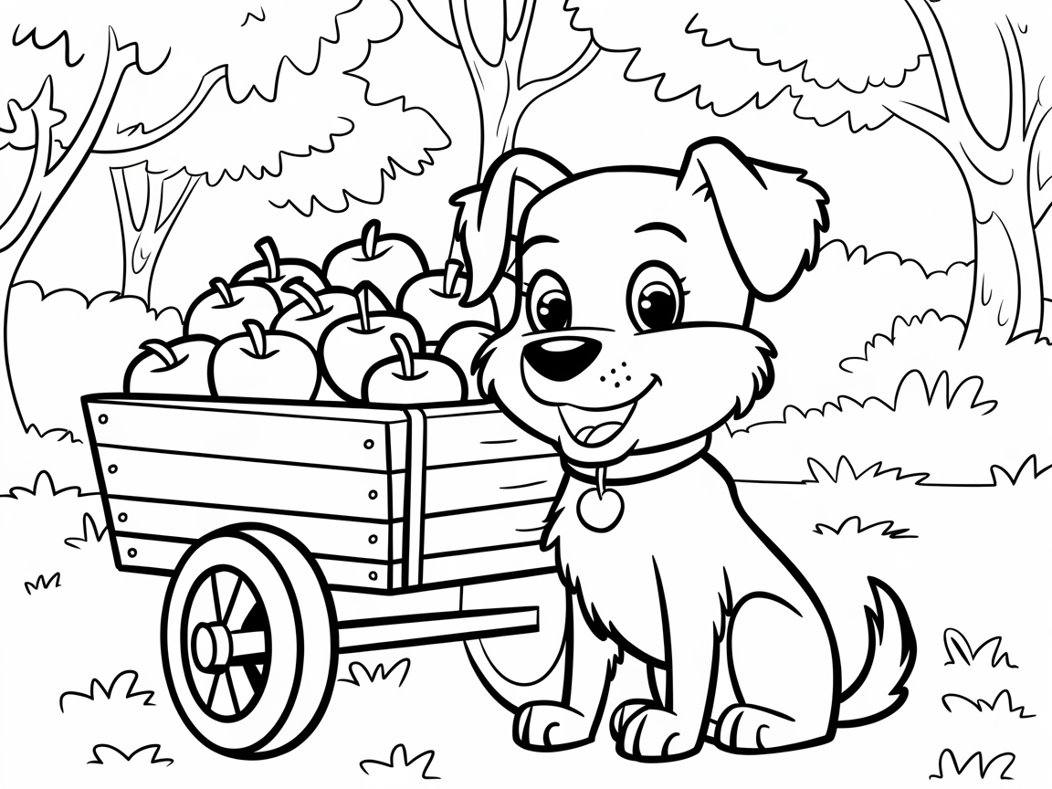 Puppy Fun in the Orchard with This Adorable Coloring Page