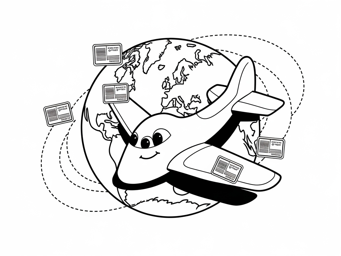 Around the World with This Cartoon Airplane Coloring Page