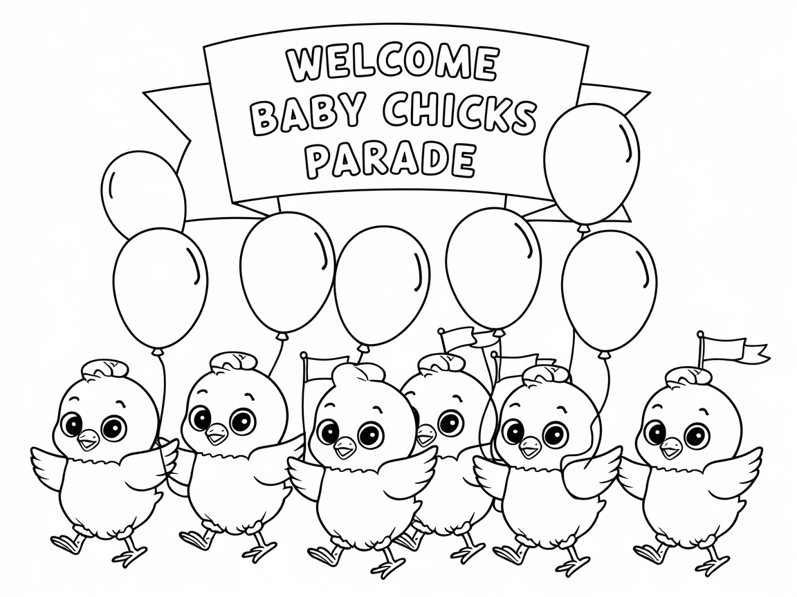 Join the Festive Baby Chicks Parade Coloring Page