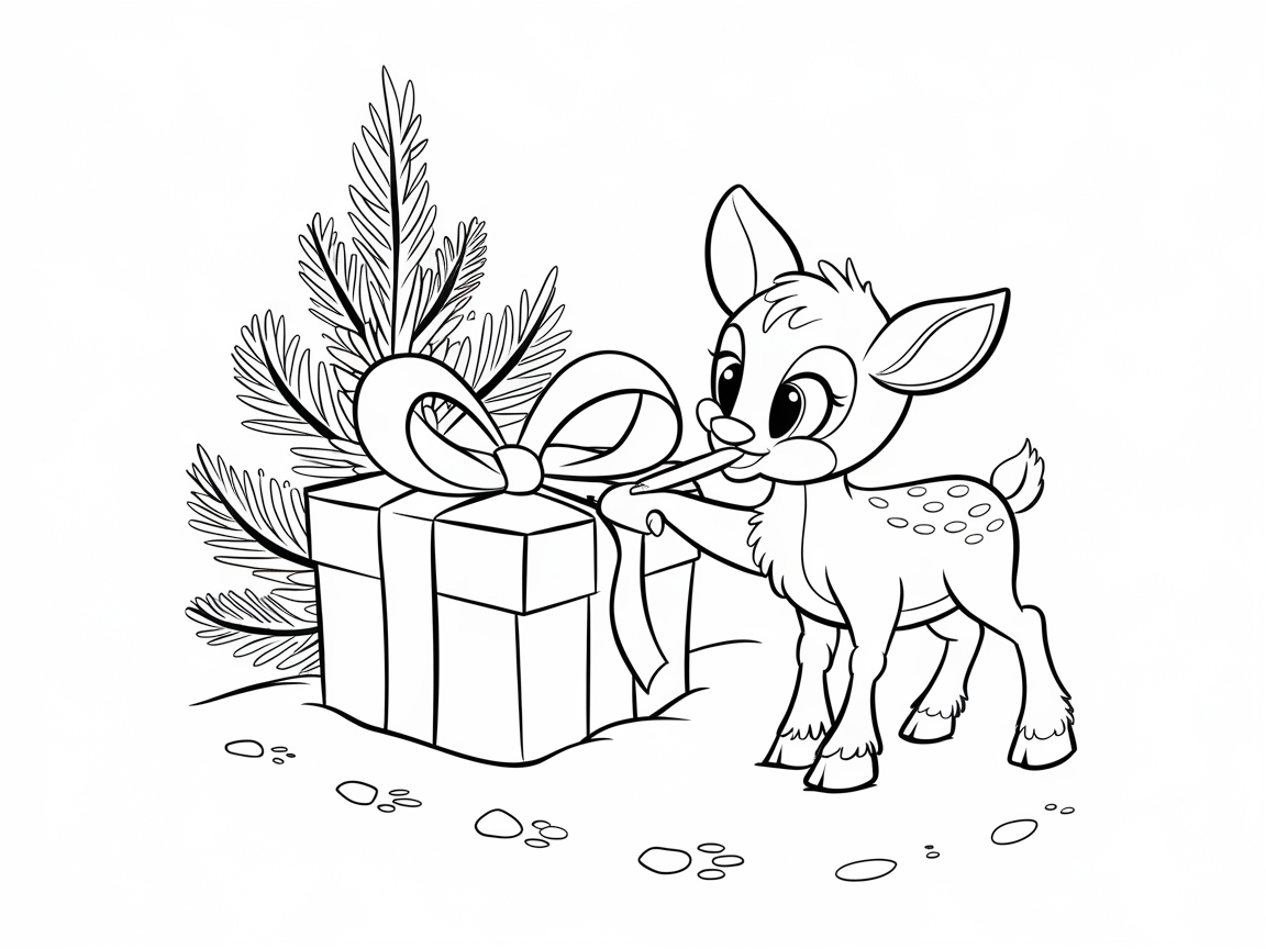 Cute Baby Reindeer with a Festive Gift Box