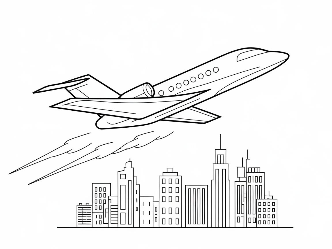 Zoom Above the Skyline with This Jet Coloring Page