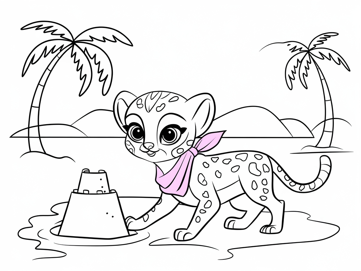 Beachside Fun with Baby Cheetah Building a Sandcastle