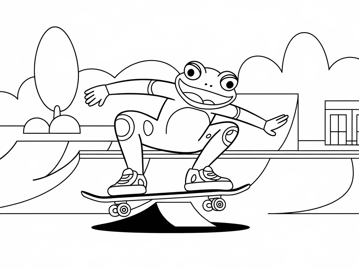 Radical Frog Skateboarding Adventure Coloring Page