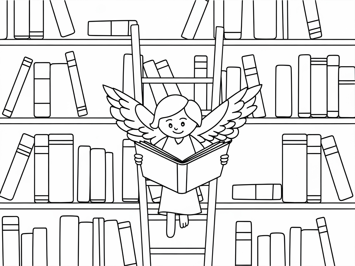 Angelic Bookworm in the Library