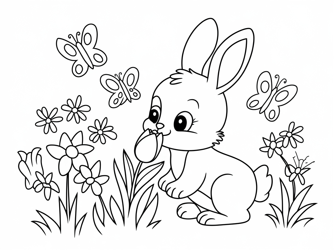 Charming Garden Scene with Bunny and Butterflies
