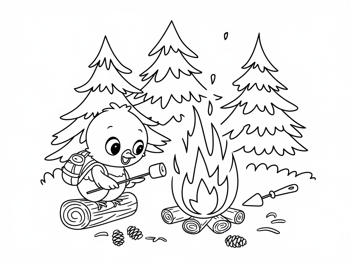 Campfire Adventures with a Marshmallow Chick