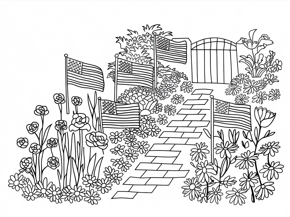 Flag and Flower Pathway: A Botanical Tribute